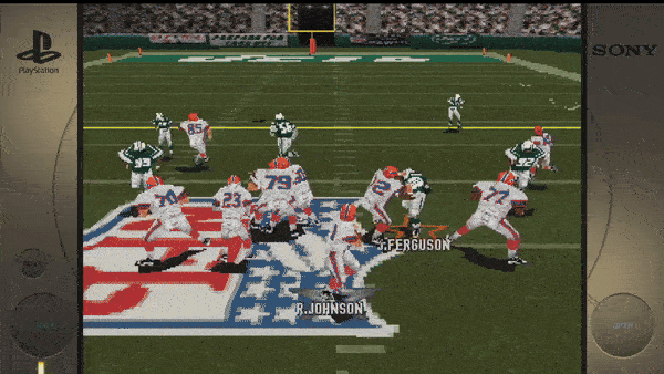 Sure, the visible text from the image is:- PlayStation - SONY - FERGUSON - R. JOHNSON