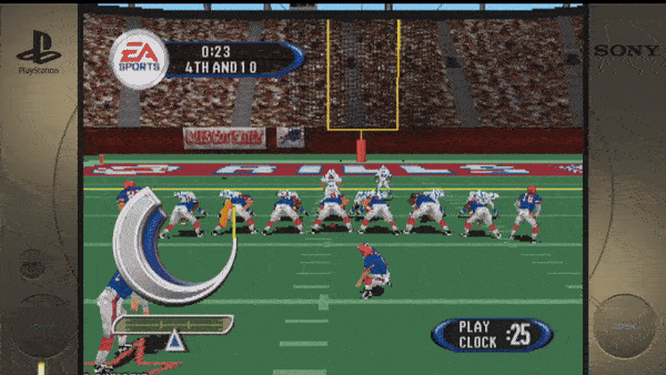 ```EA SPORTS 0:23 4TH AND 10 PLAY CLOCK : 25 WIDE RIGHT BILLS ```