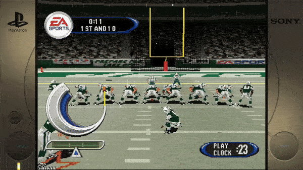 ```EA SPORTS 0:11 1ST AND 10 PLAY CLOCK 23 ```