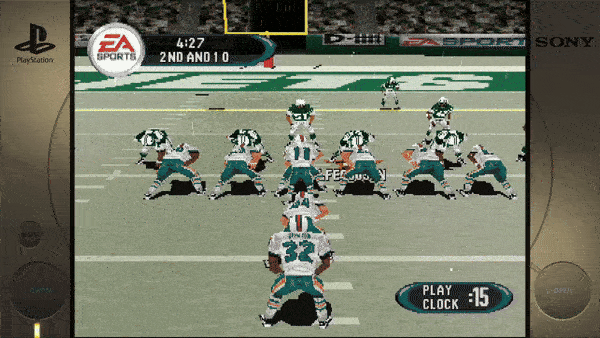 EA SPORTS 4:27 2ND AND 10 FE.... 32 PLAY CLOCK :15 