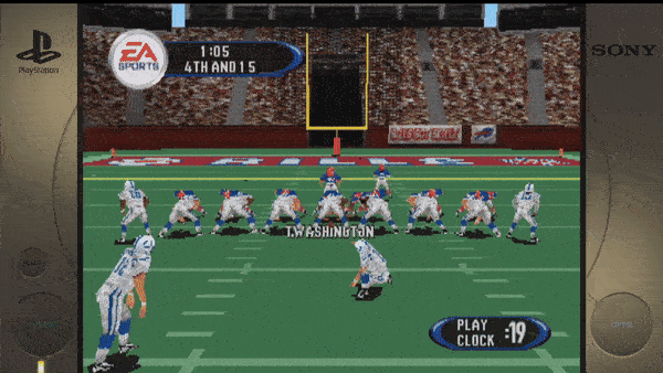```EA SPORTS 1:05 4TH AND 15 WASHINGTON PLAY CLOCK :19 ```