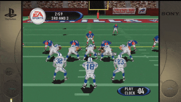 **Front Cover Text:**- EA SPORTS - 2:59 - 3RD AND 3 - PLAY CLOCK: 04 - WASHINGTON - BILLS - Bills Sign **Console Logo:** - PlayStation - Sony