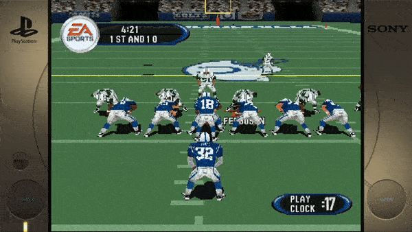 ``` EA SPORTS 4:21 1ST AND 10 FOCUS 32 PLAY CLOCK 17 Sony ```