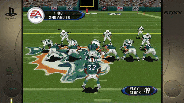 ``` EA SPORTS 1:08 2ND AND 10 PLAY CLOCK 19 PlayStation SONY ```